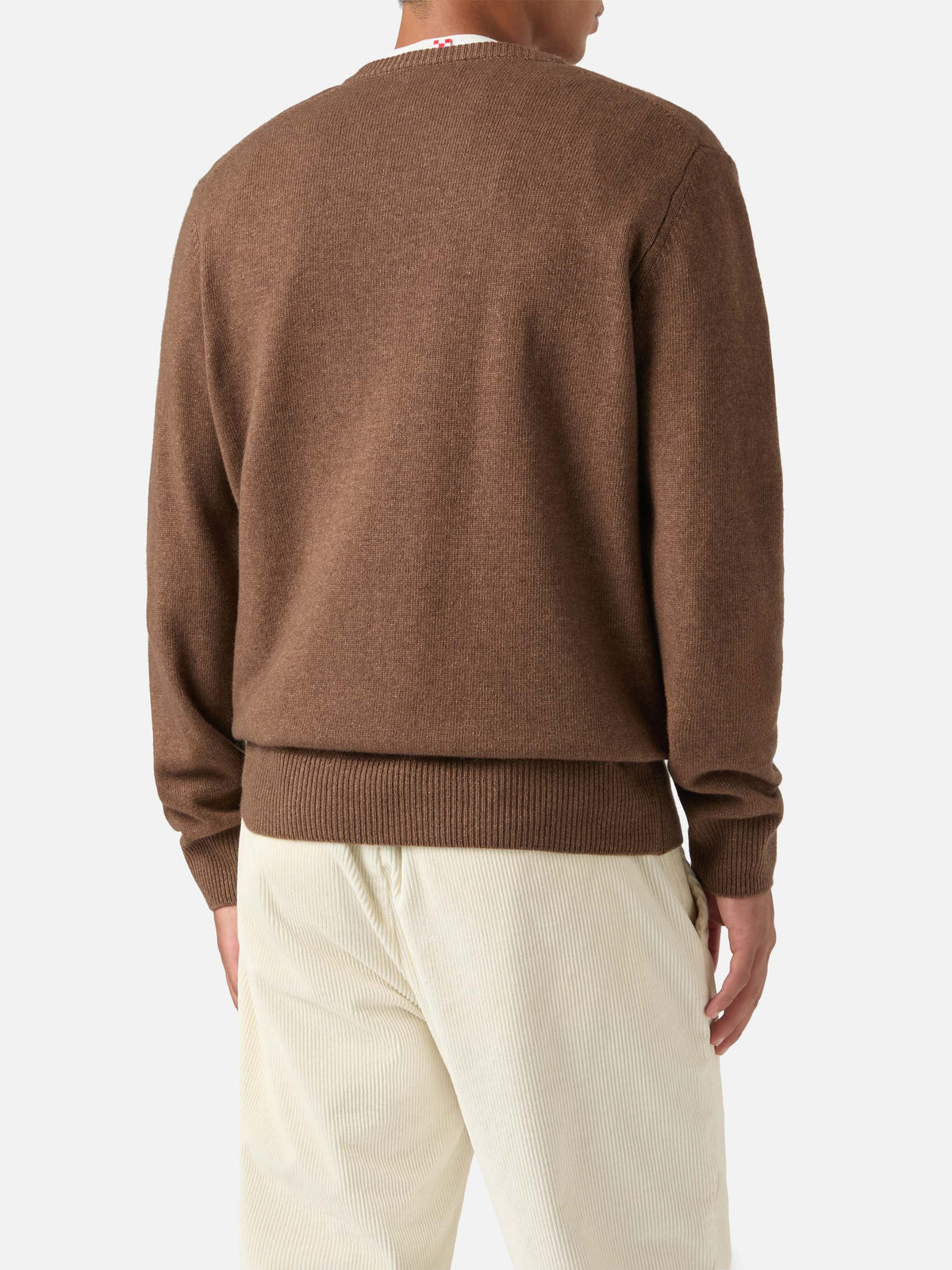 Maglia girocollo Heron marrone con ricamo St. Moritz