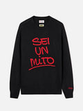 Maglia girocollo Heron nera con intarsio Sei Un Mito | Special edition