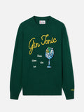 Maglia girocollo Heron verde con intarsio e ricamo Gin Tonic