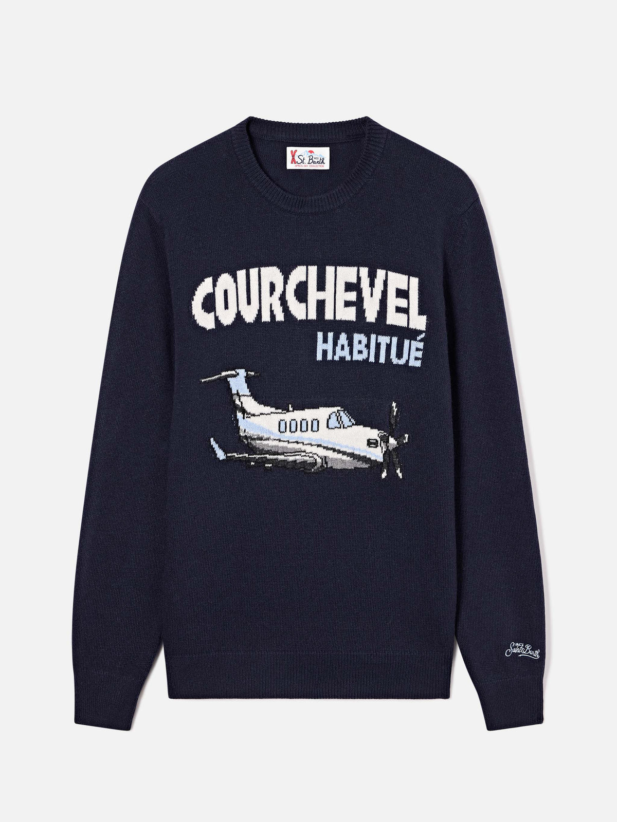 Maglia girocollo Heron blu navy con intarsio Courchevel Habitué