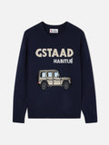 Maglia girocollo Heron blu navy con intarsio Gstaad Habitué