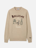 Maglia girocollo Heron beige con ricamo e intarsio Bollicine Team