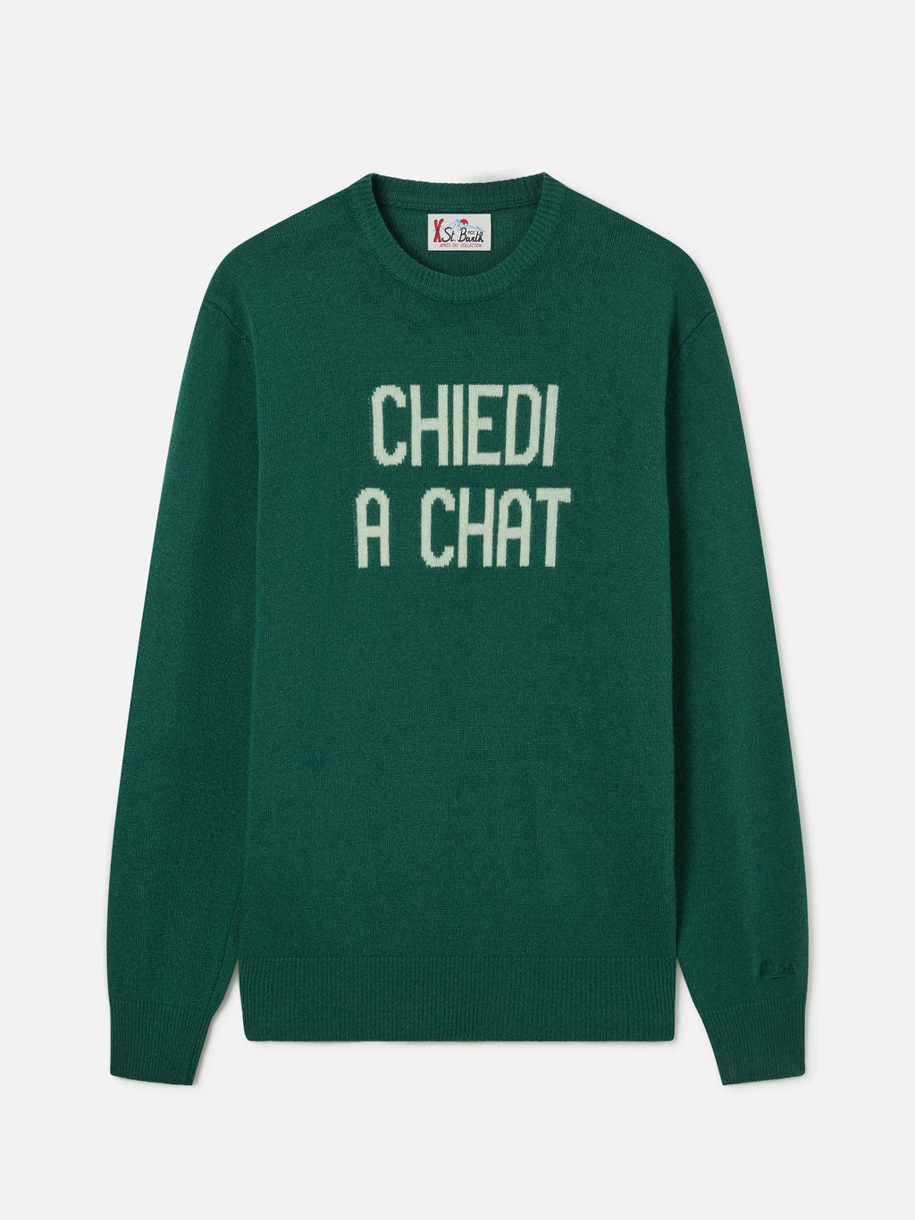 Maglia girocollo Heron verde con intarsio Chiedi A Chat