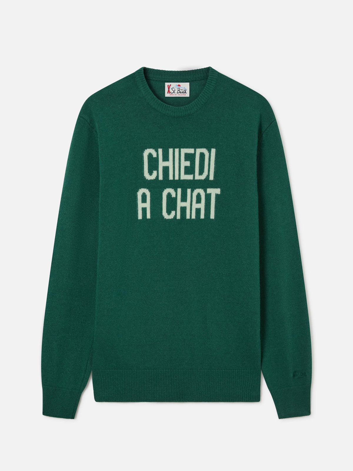 Maglia girocollo Heron verde con intarsio Chiedi A Chat