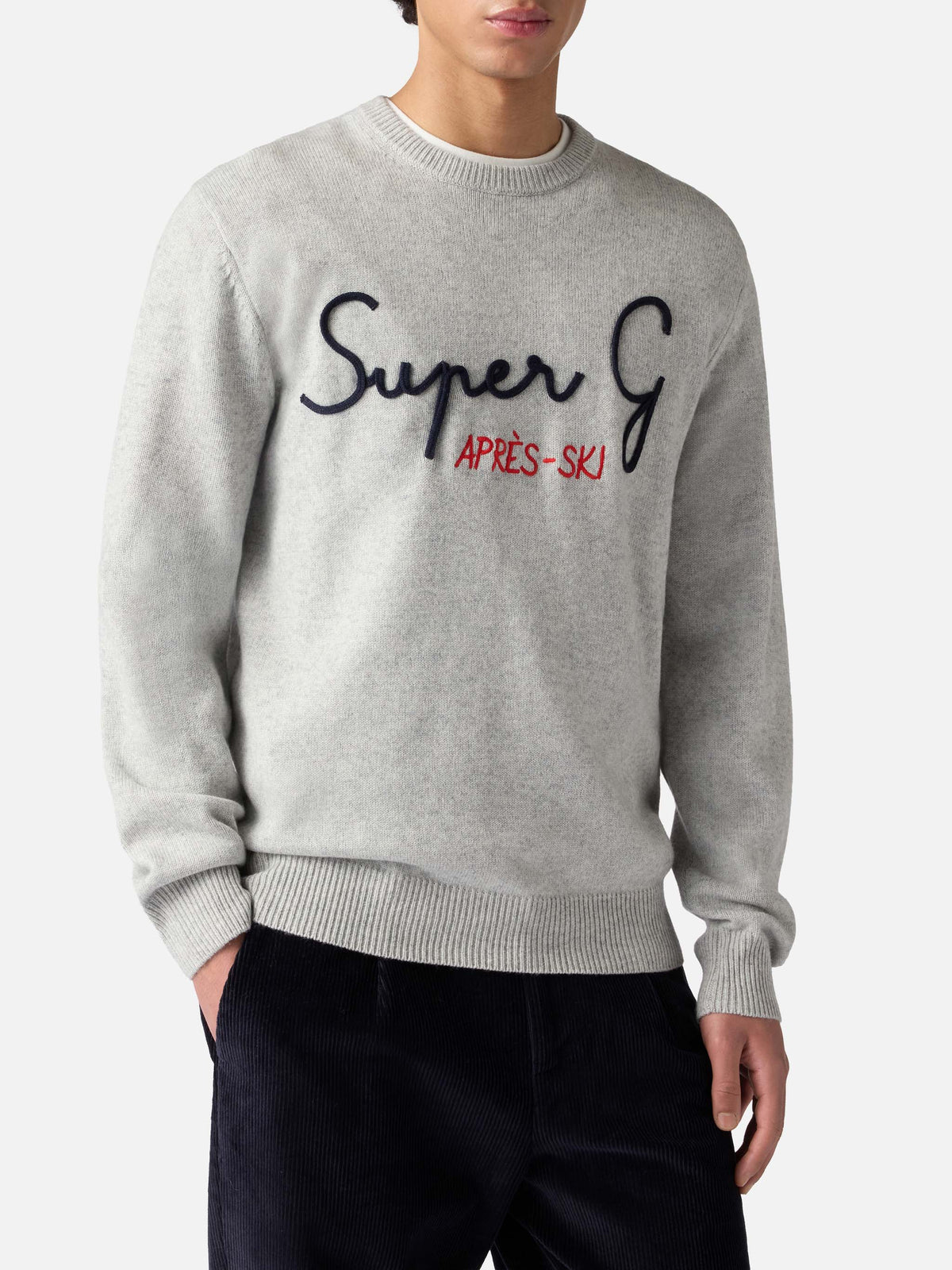 Maglione Heron grigio chiaro melange con ricamo Super G