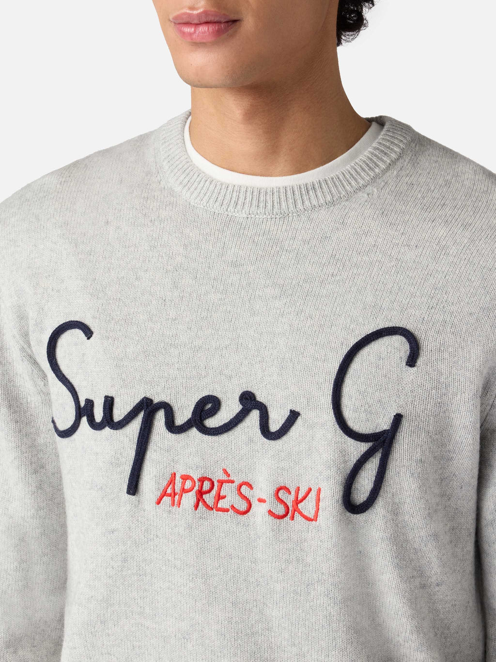 Maglione Heron grigio chiaro melange con ricamo Super G