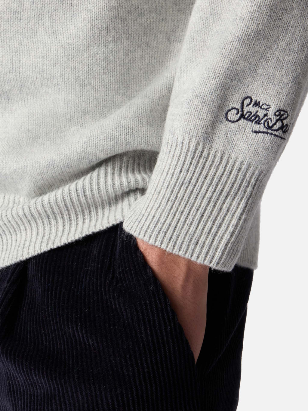 Maglione Heron grigio chiaro melange con ricamo Super G
