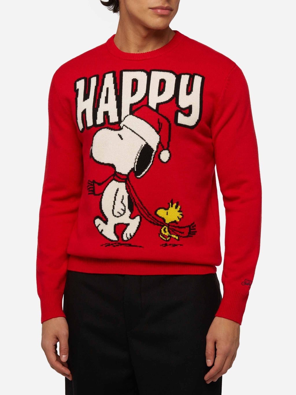 Maglione Heron rosso con jacquard Snoopy sciarpa | Special Edition