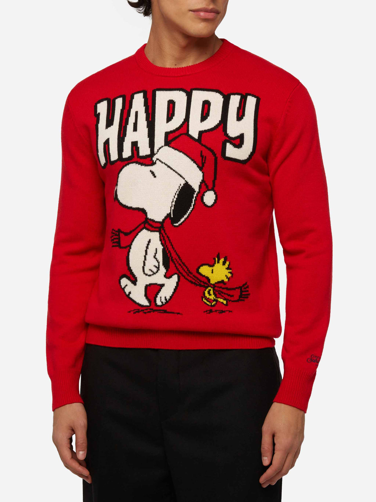 Maglione Heron rosso con jacquard Snoopy sciarpa | Special Edition