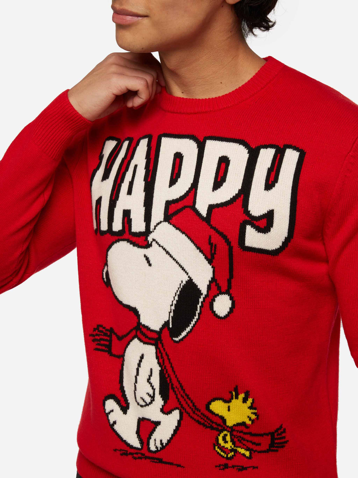 Maglione Heron rosso con jacquard Snoopy sciarpa | Special Edition