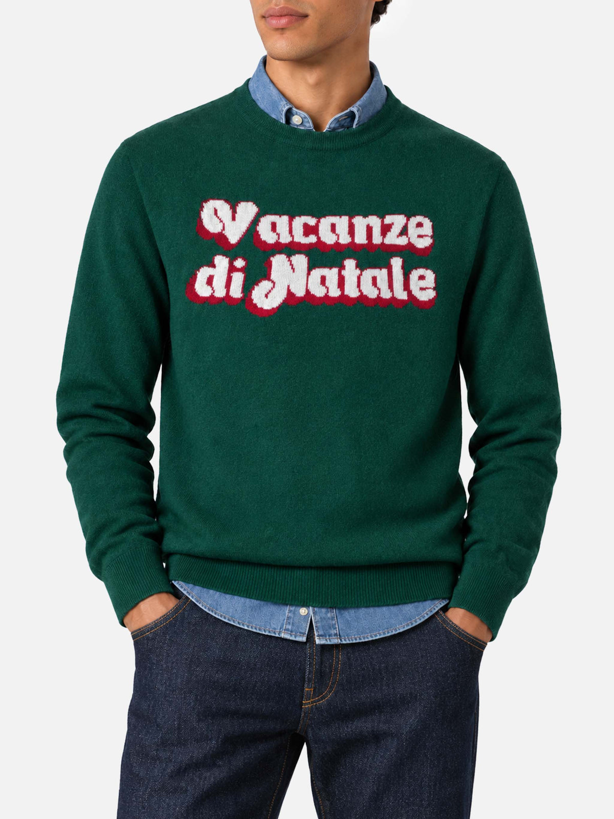 Maglione Heron verde scuro con jacquard logo Vacanze di Natale | Special Edition