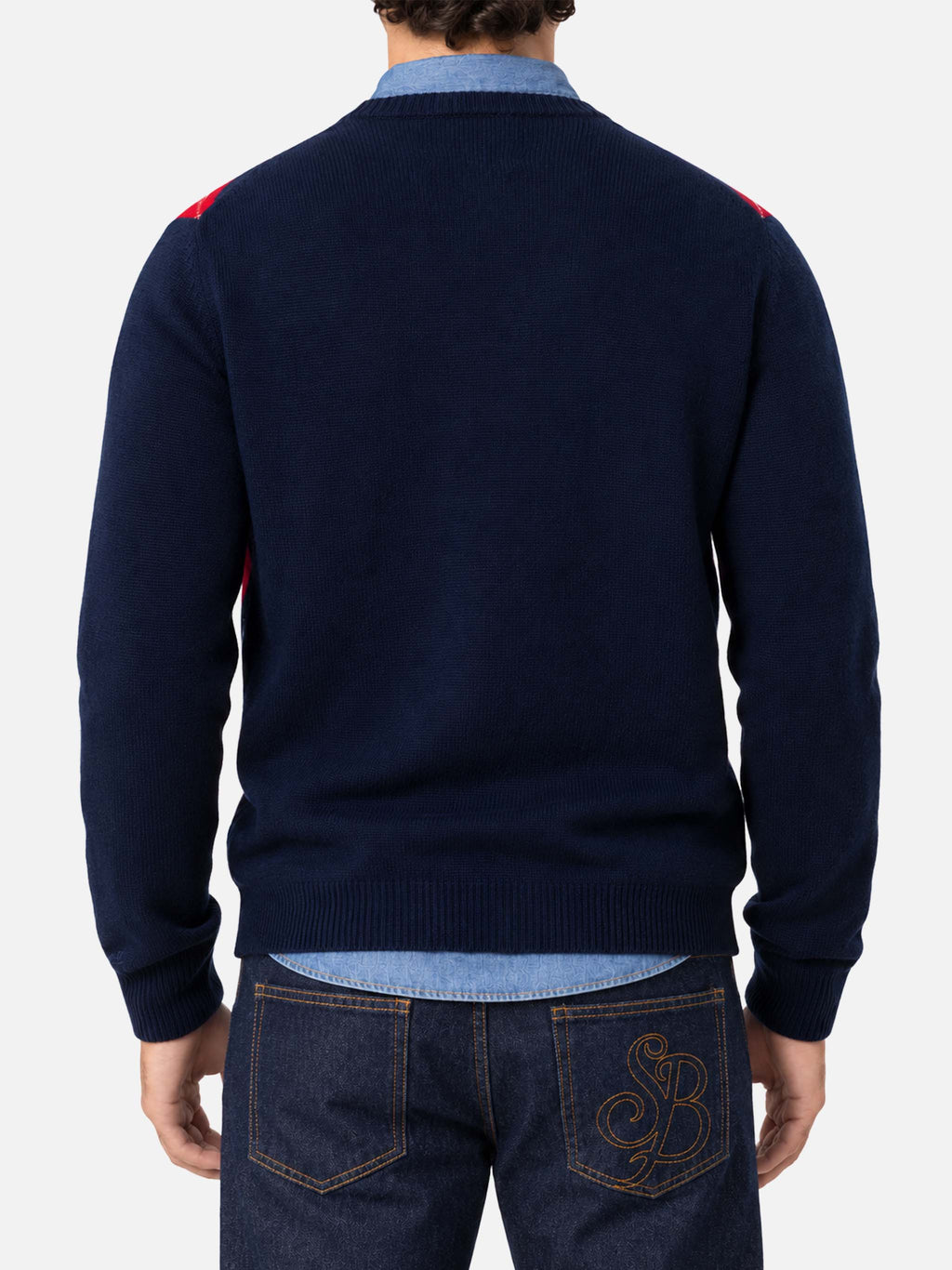 Maglione Heron rosso e blu con motivo argyle e jacquard St. Moritz