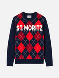Maglione Heron rosso e blu con motivo argyle e jacquard St. Moritz