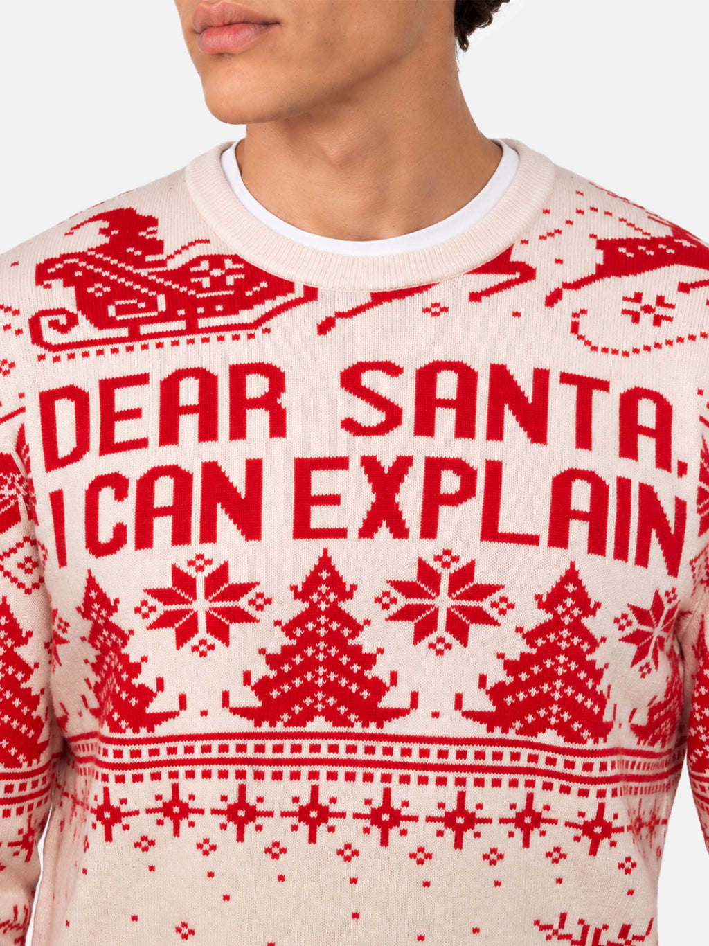 Maglione Heron bianco panna con jacquard Dear Santa, I can explain