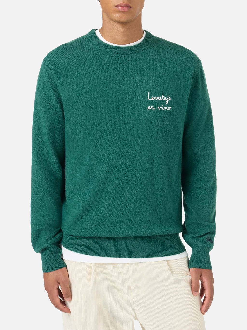 Maglione Heron Light verde scuro con ricamo Levateje er vino | Special Edition