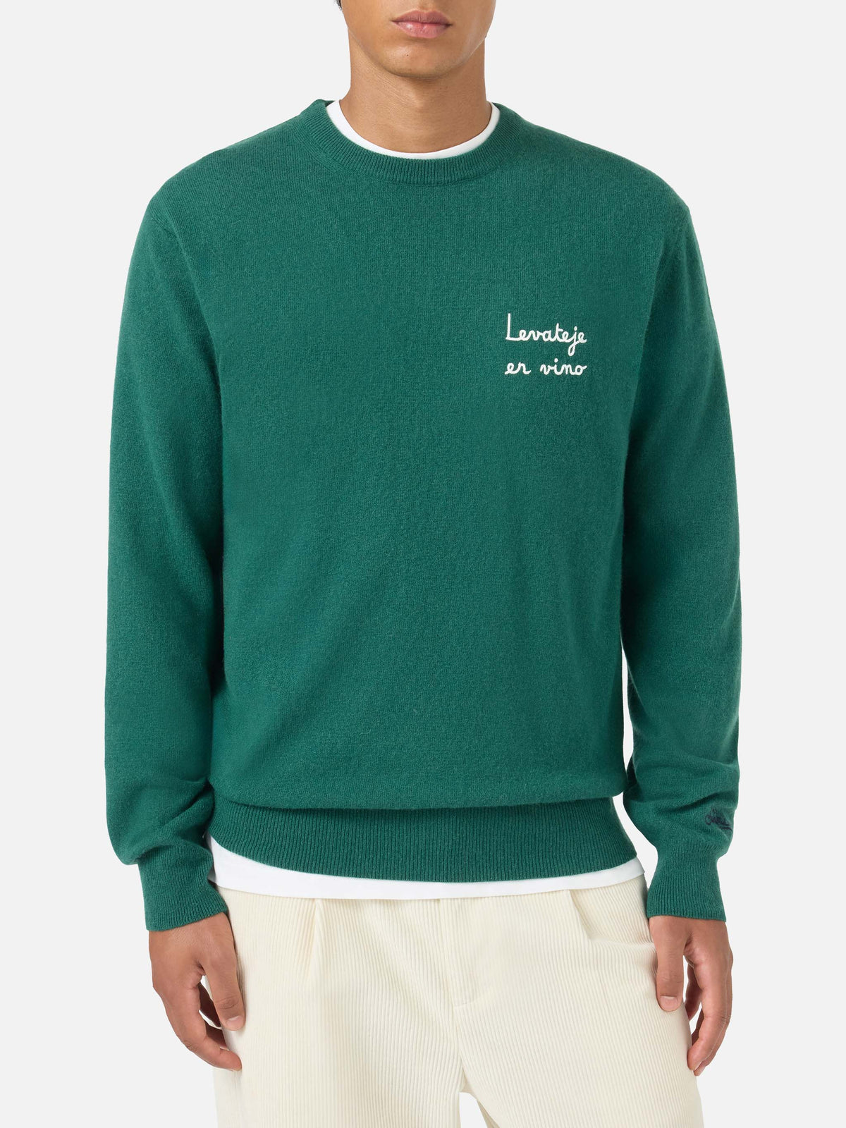 Maglione Heron Light verde scuro con ricamo Levateje er vino | Special Edition