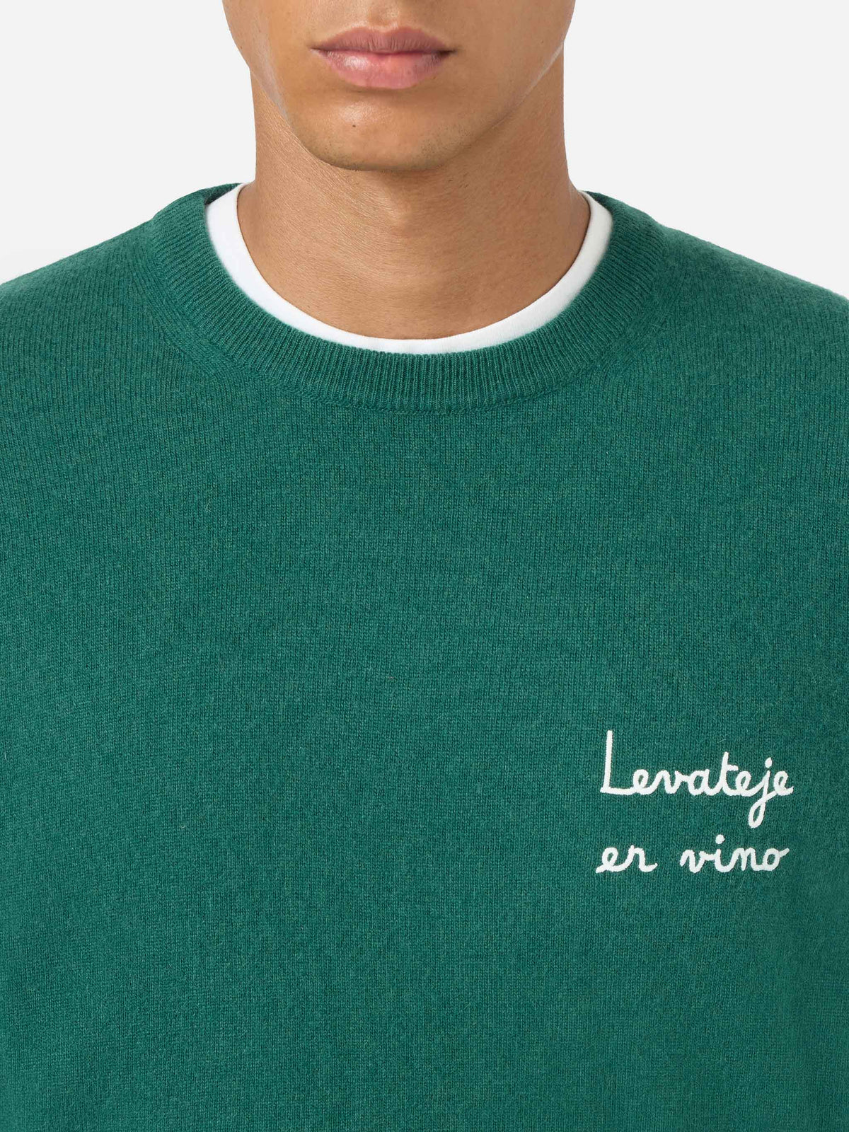 Maglione Heron Light verde scuro con ricamo Levateje er vino | Special Edition