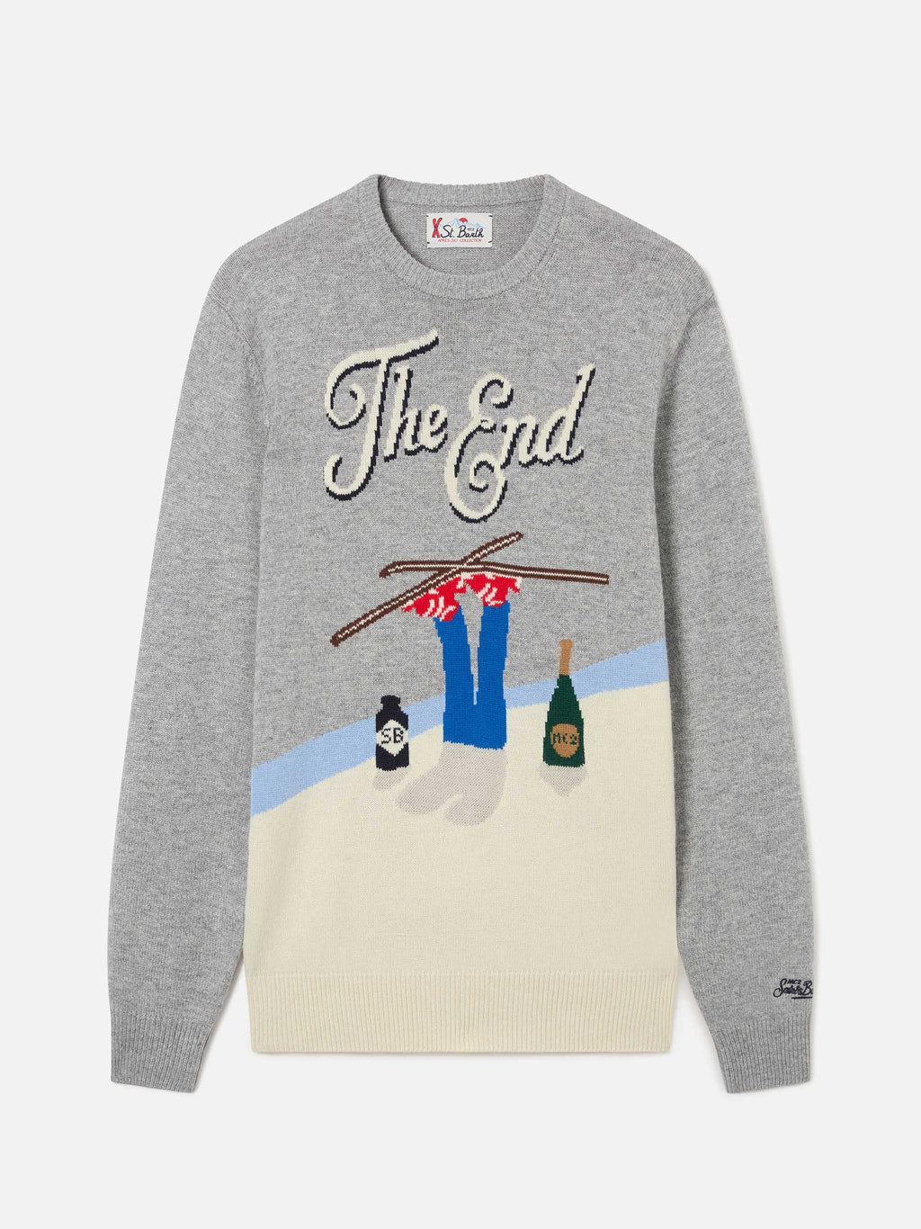 Maglia girocollo Heron grigia con intarsio The End