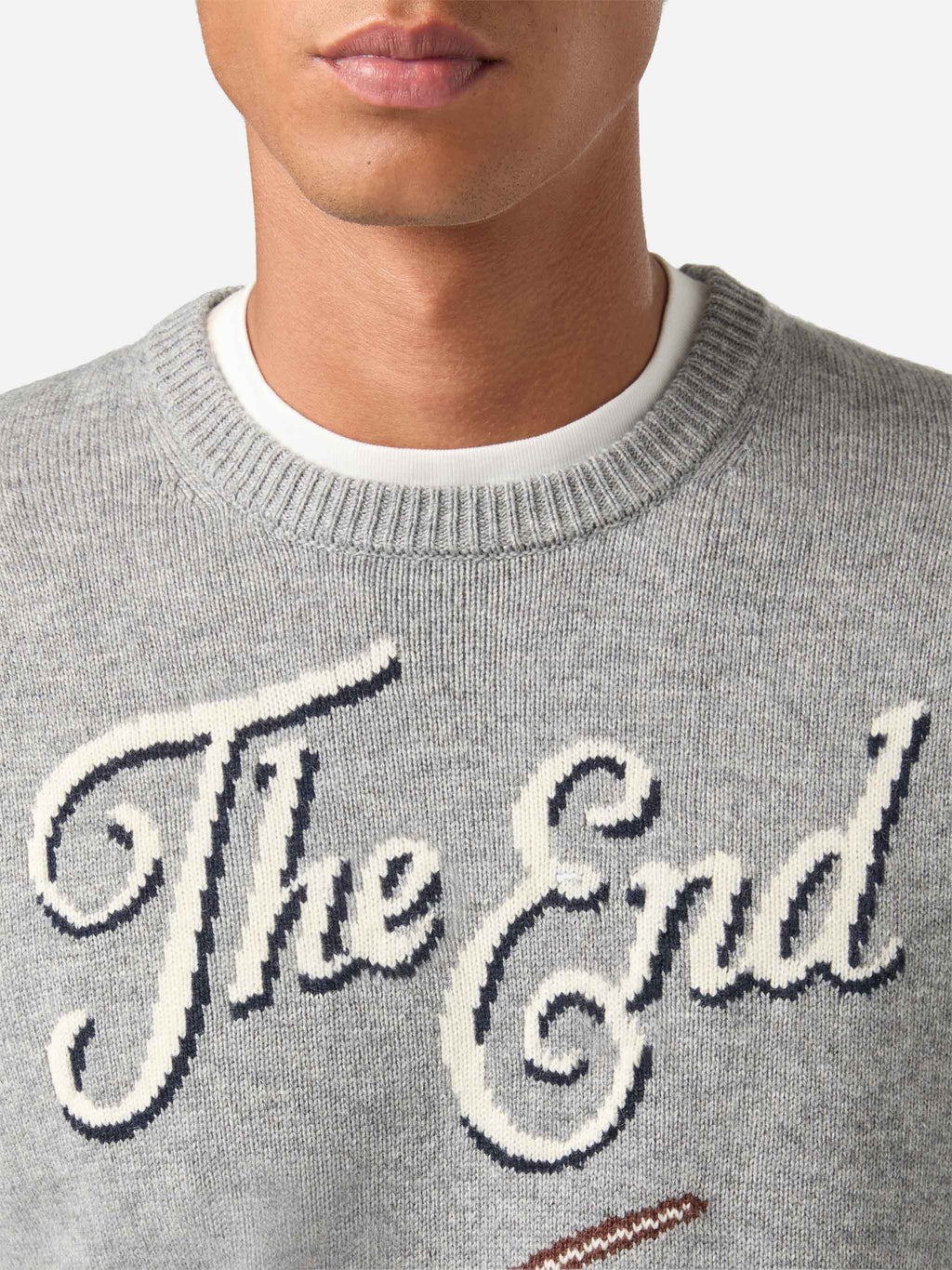 Maglia girocollo Heron grigia con intarsio The End