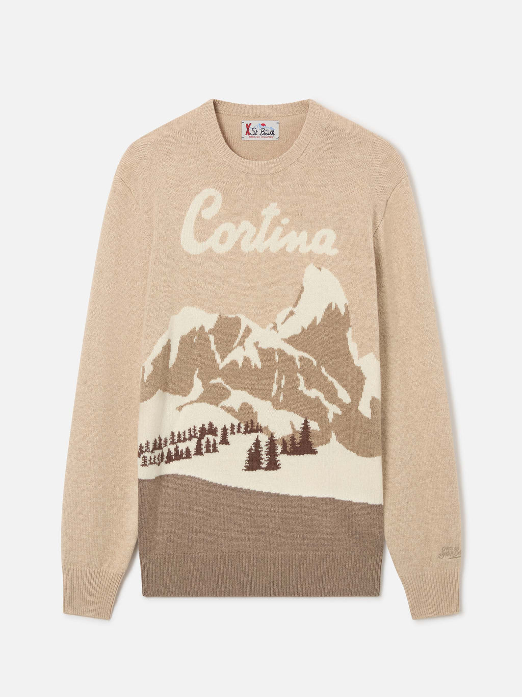 Maglia girocollo Heron beige con intarsio Cortina