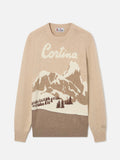 Maglia girocollo Heron beige con intarsio Cortina