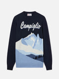 Maglia girocollo Heron blu navy con intarsio Campiglio