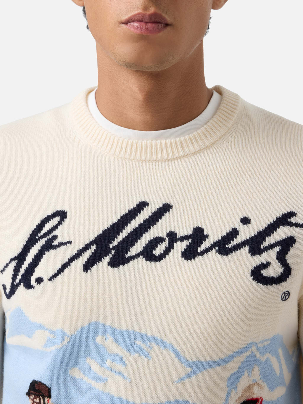 Maglia girocollo Heron grigia con intarsio St. Moritz | Special edition