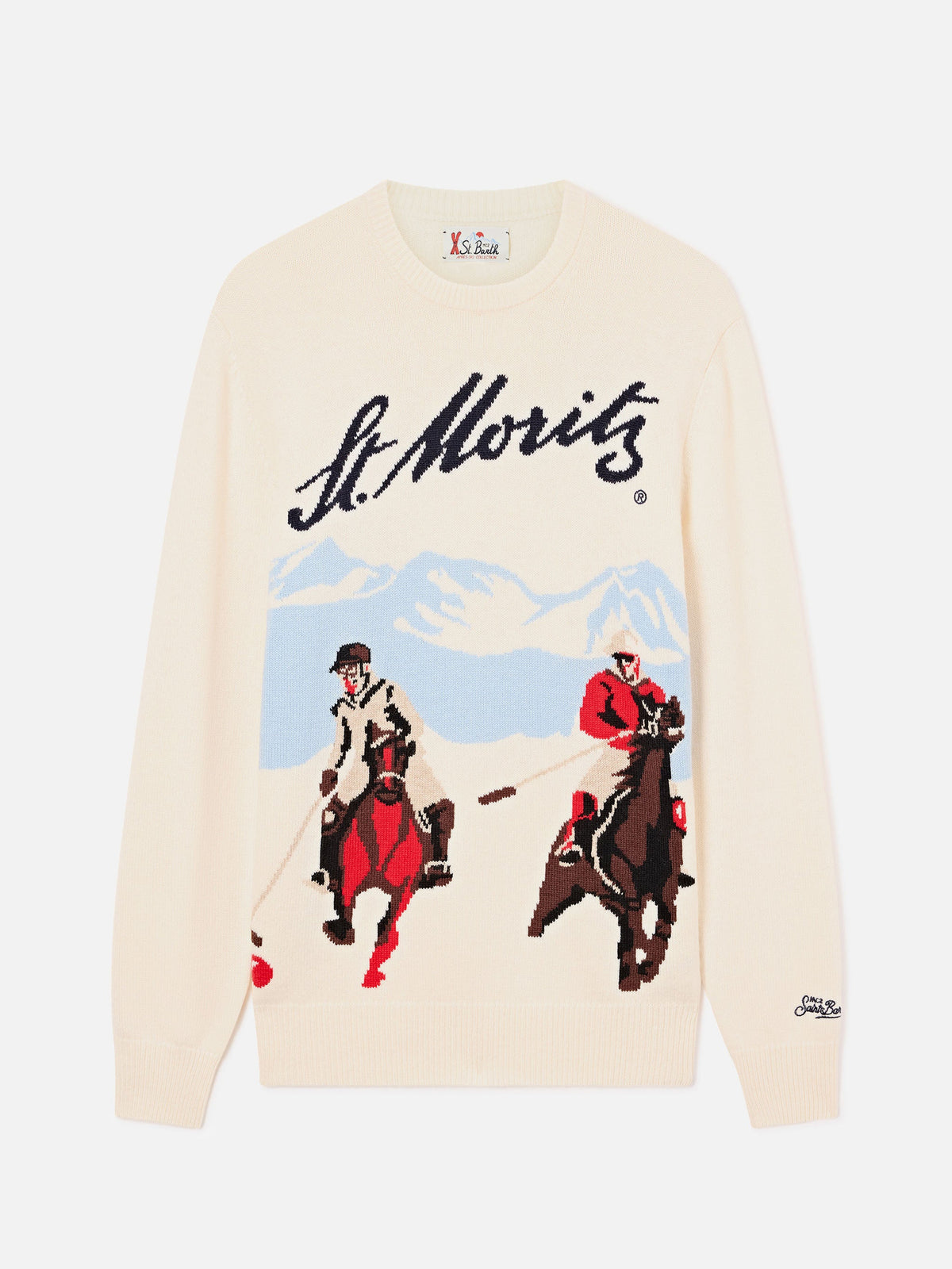 Maglia girocollo Heron grigia con intarsio St. Moritz | Special edition