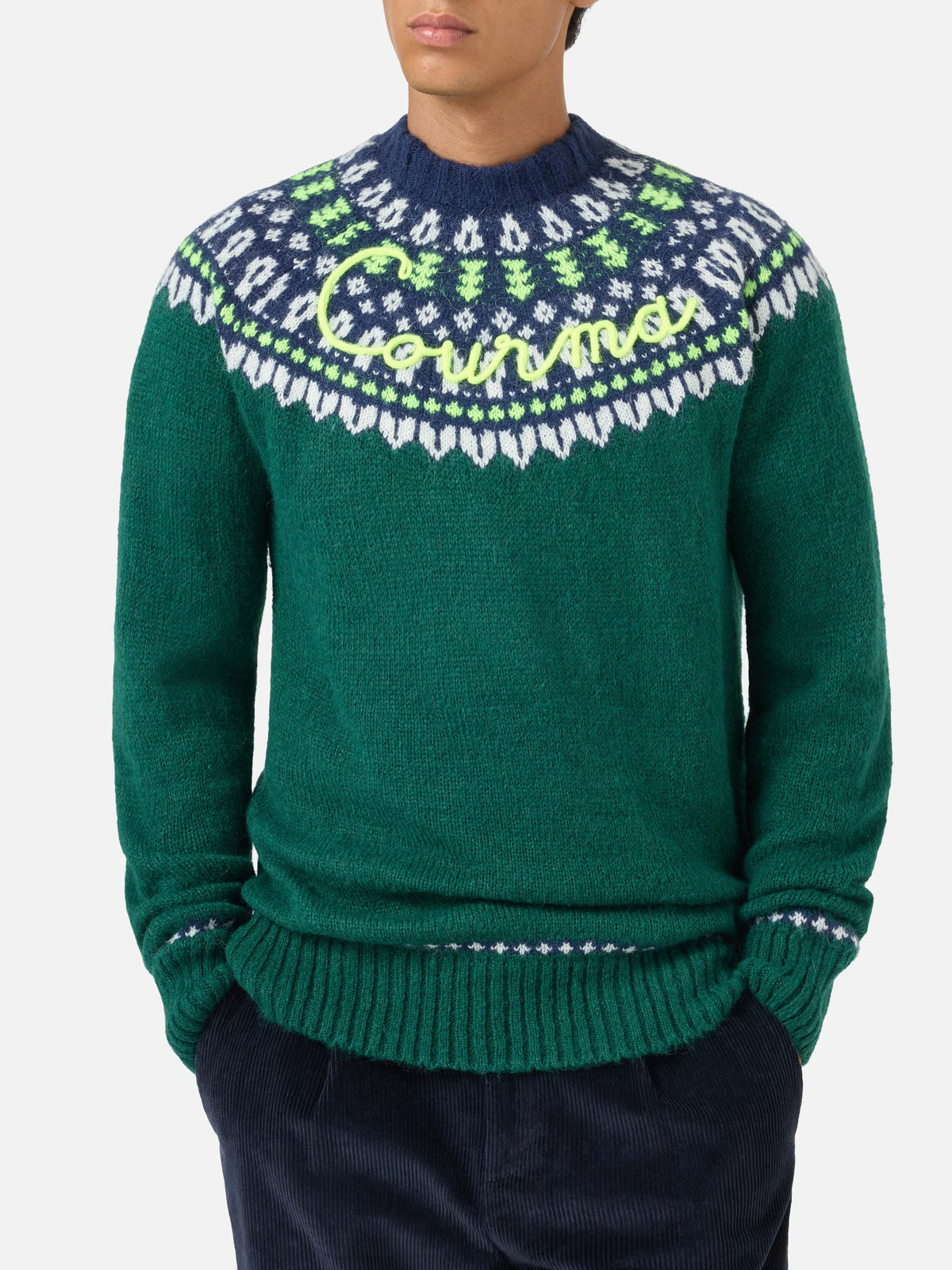 Maglione Heron Nordic Soft verde scuro con ricamo Courma