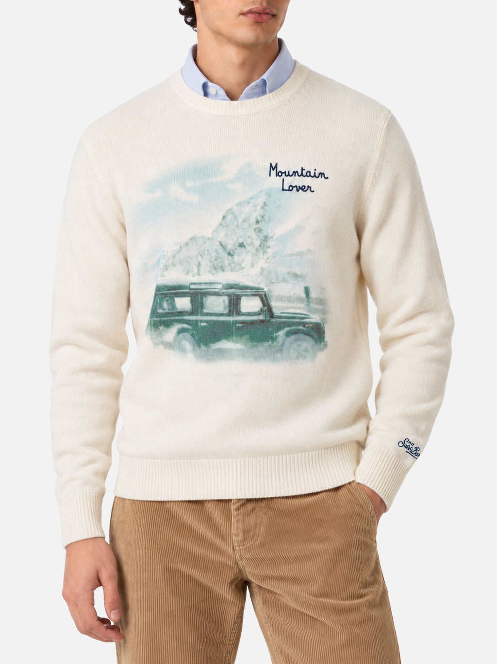Maglione Heron bianco con jacquard Mountain Lover