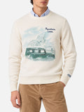 Maglione Heron bianco con jacquard Mountain Lover