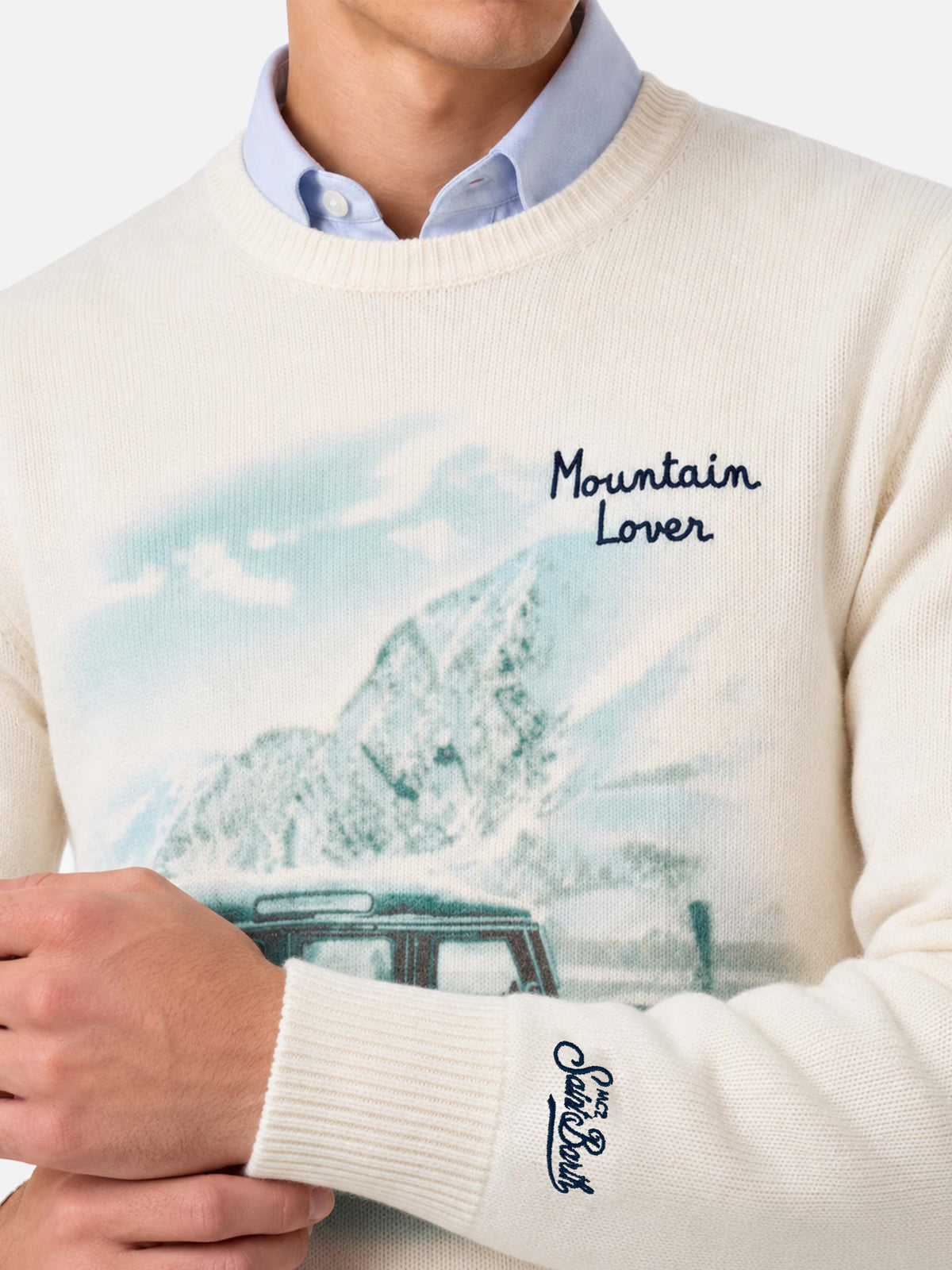 Maglione Heron bianco con jacquard Mountain Lover