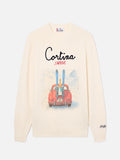 Maglia girocollo Heron grigia in misto lana e cashmere con intarsio e ricamo Cortina J'arrive