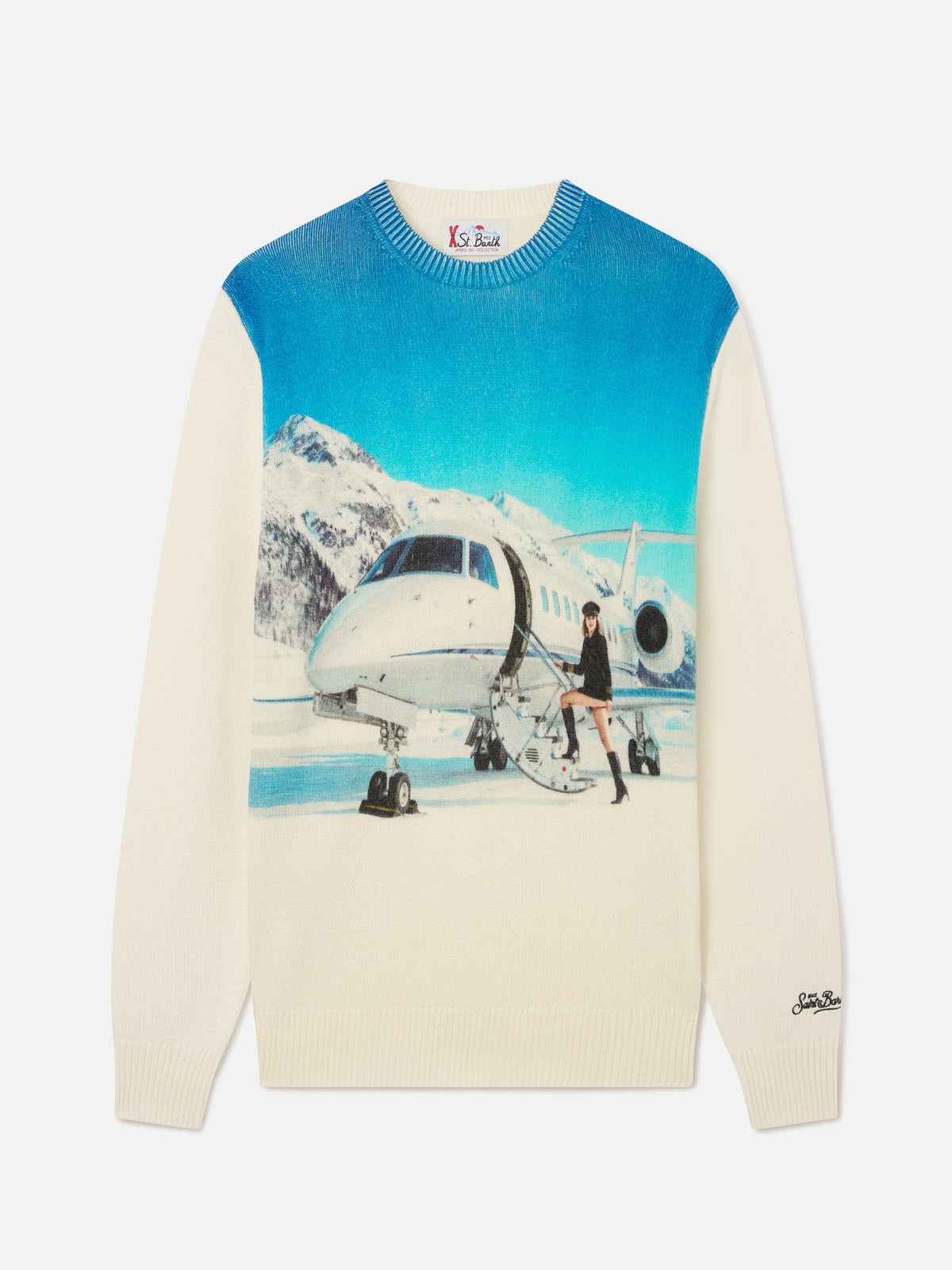 Maglia girocollo Heron grigia in misto lana e cashmere con intarsio e ricamo jet privato | Special edition