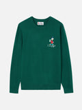 Maglia girocollo Heron Light verde in misto lana e cashmere con ricamo Zio Paperone | Special edition