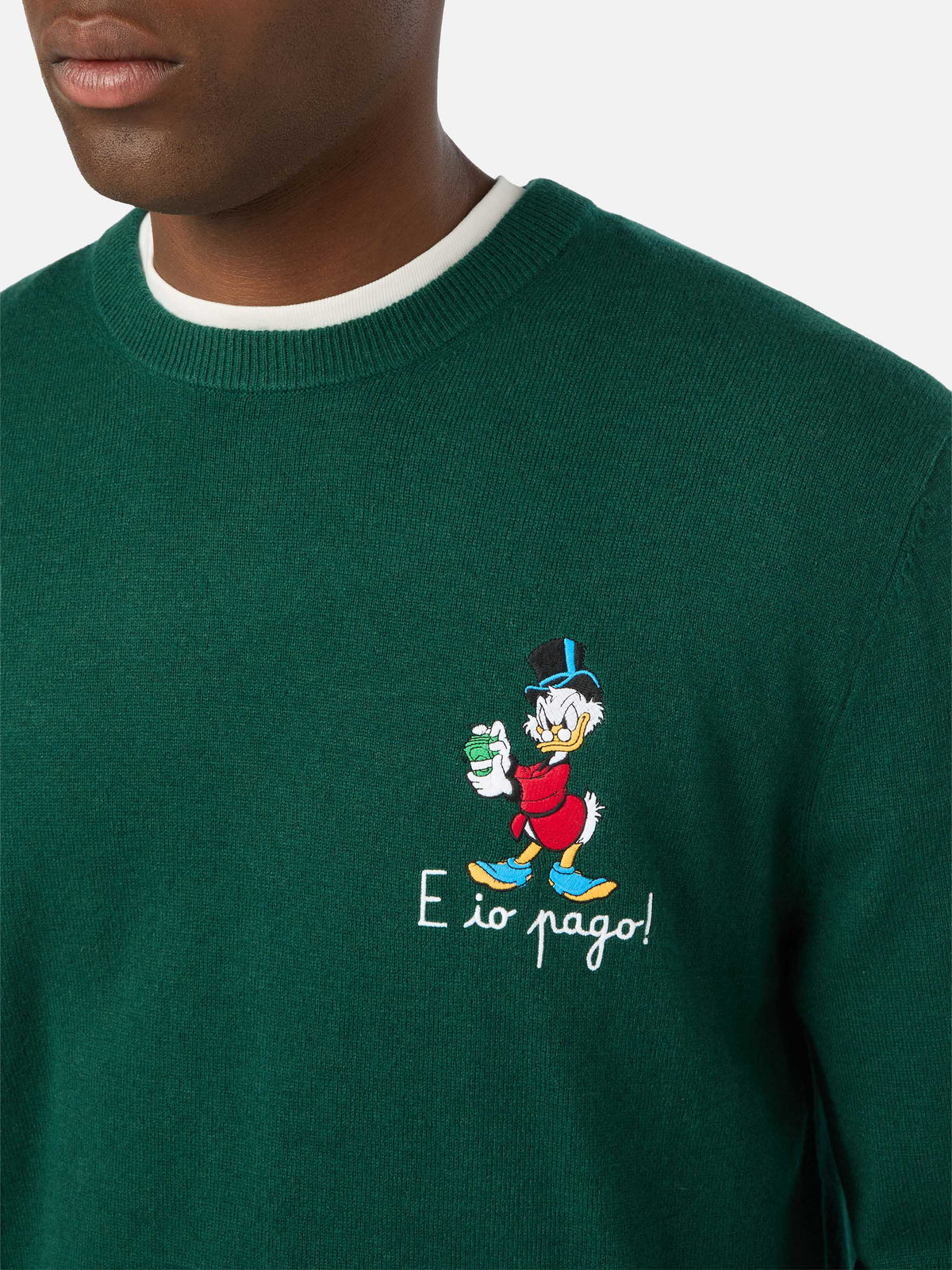Maglia girocollo Heron Light verde in misto lana e cashmere con ricamo Zio Paperone | Special edition