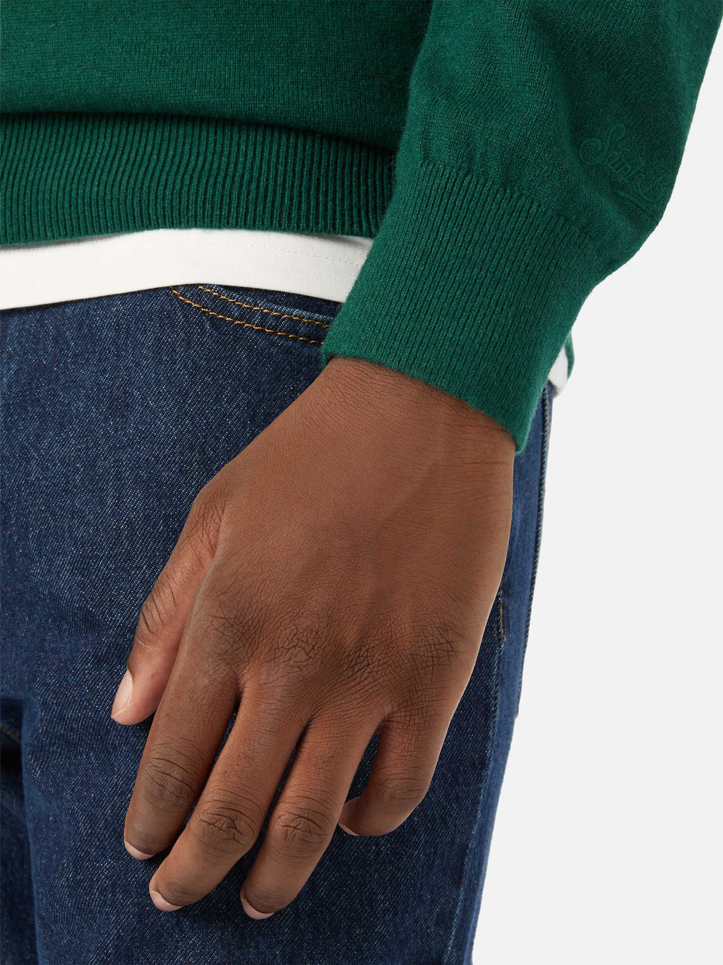 Maglia girocollo Heron Light verde in misto lana e cashmere con ricamo Zio Paperone | Special edition