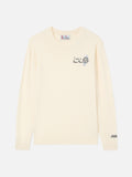 Maglia girocollo Heron Light grigia in misto lana e cashmere con ricamo I Am A New Man