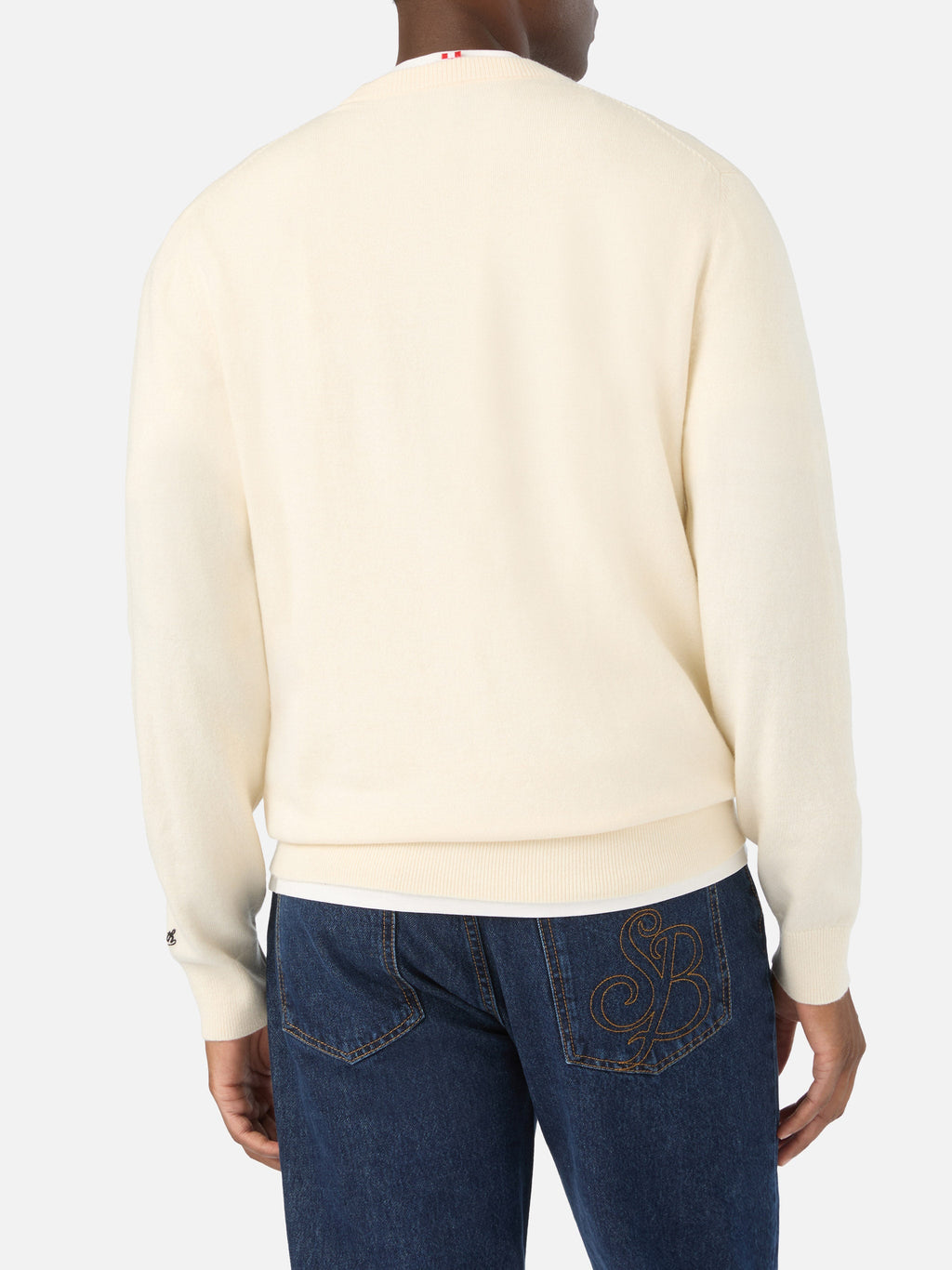 Maglia girocollo Heron Light grigia in misto lana e cashmere con ricamo I Am A New Man