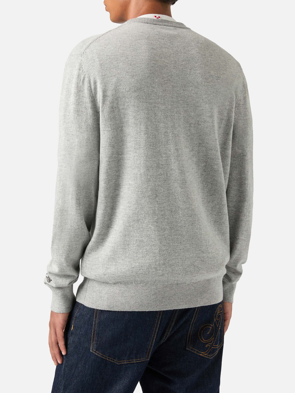 Maglia girocollo Heron Light grigia in misto lana e cashmere con ricamo Famola Strana
