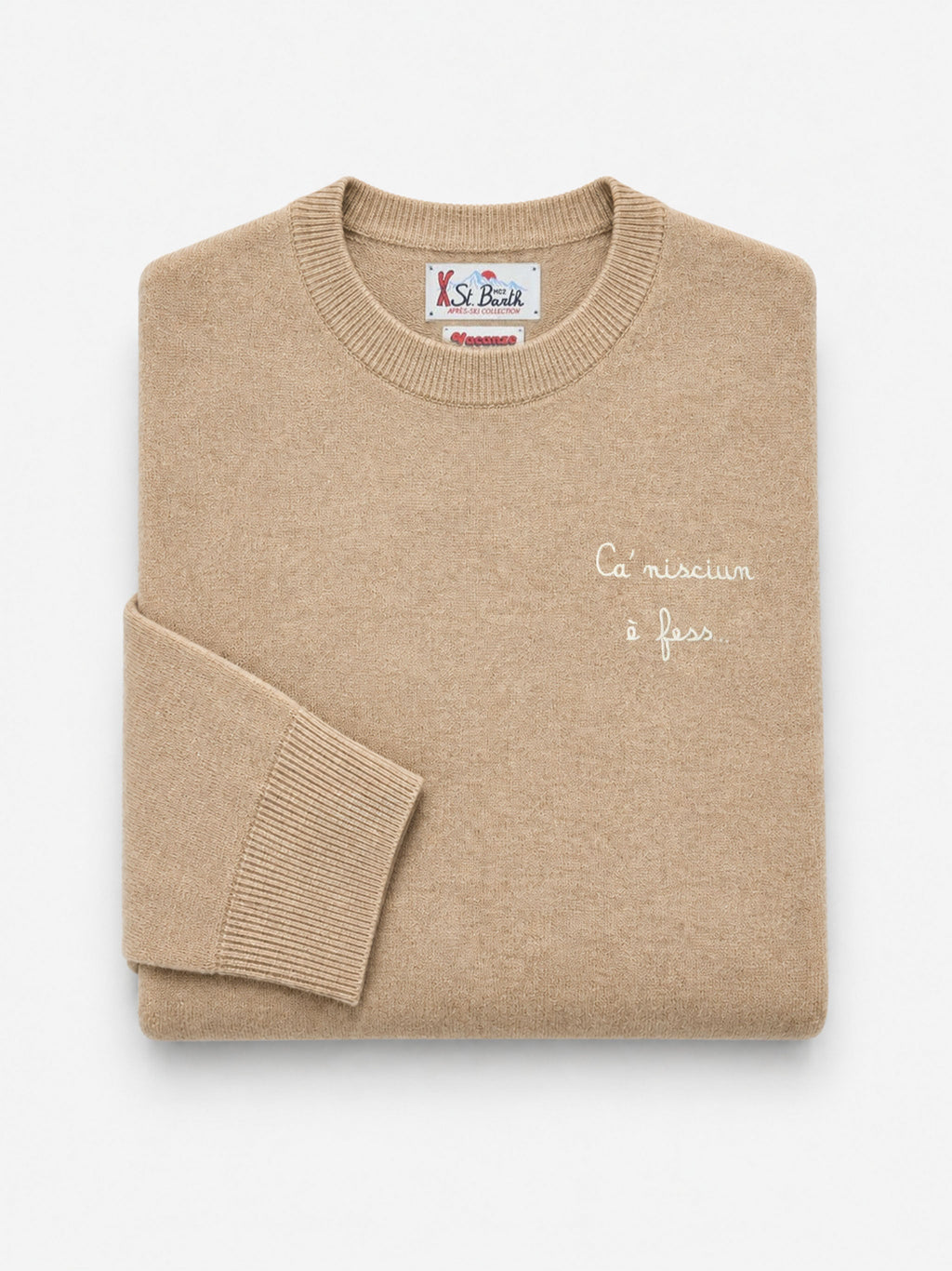 Maglia girocollo Heron Light beige in misto lana e cashmere con ricamo Ca' Nisciun È Fess | Special edition