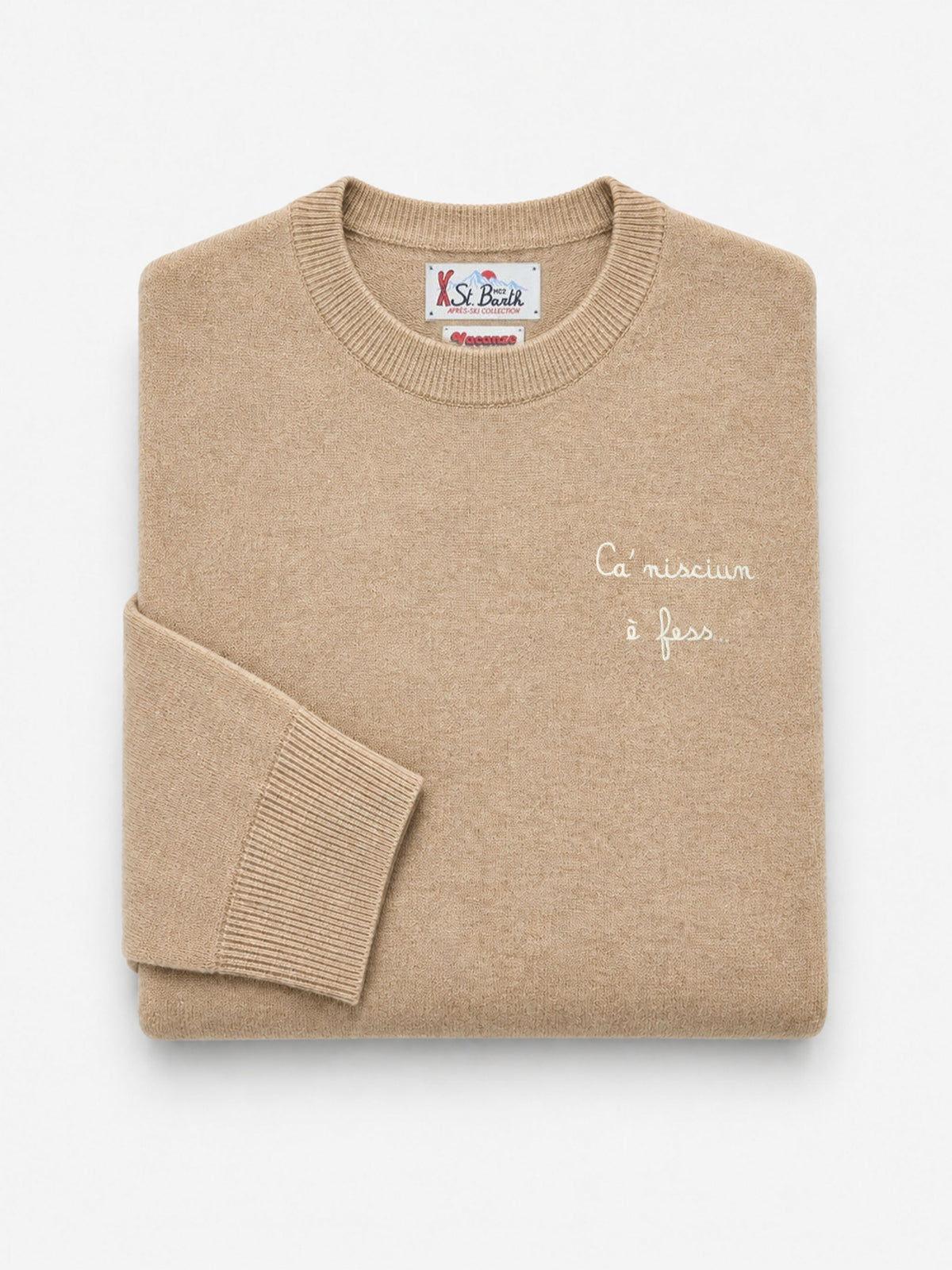 Maglia girocollo Heron Light beige in misto lana e cashmere con ricamo Ca' Nisciun È Fess | Special edition