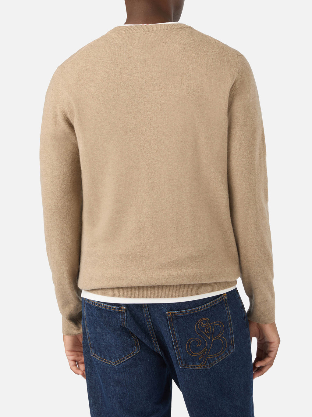 Maglia girocollo Heron Light beige in misto lana e cashmere con ricamo Ca' Nisciun È Fess | Special edition
