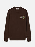 Maglia girocollo Heron Light marrone in misto lana e cashmere con ricamo Gold Money