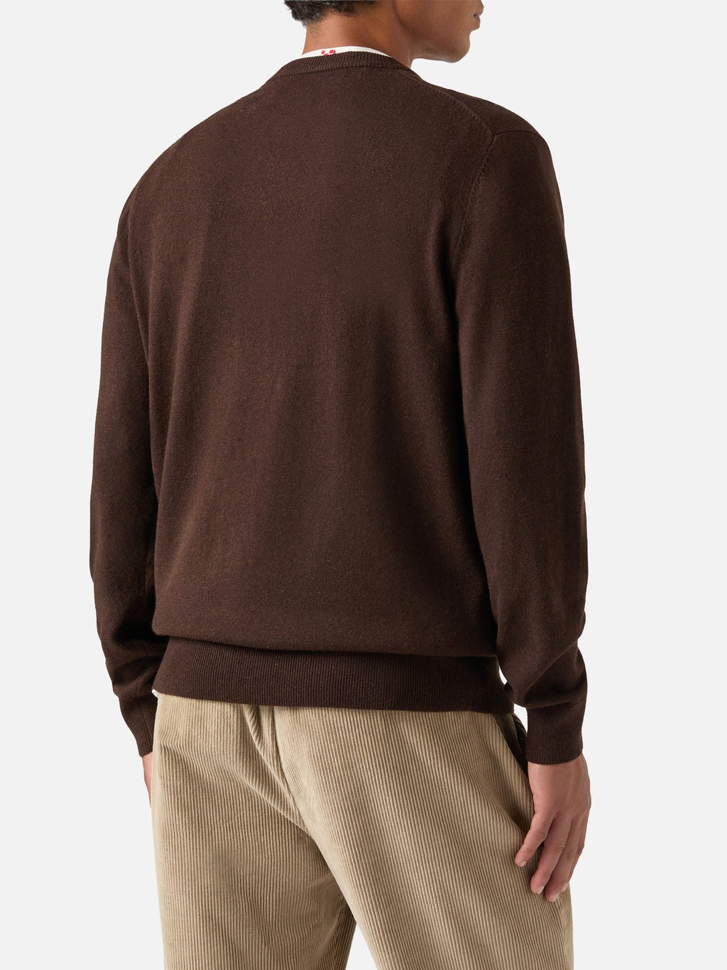 Maglia girocollo Heron Light marrone in misto lana e cashmere con ricamo Gold Money