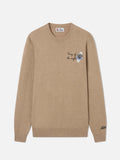 Maglia girocollo Heron Light beige in misto lana e cashmere con ricamo King Of The Night
