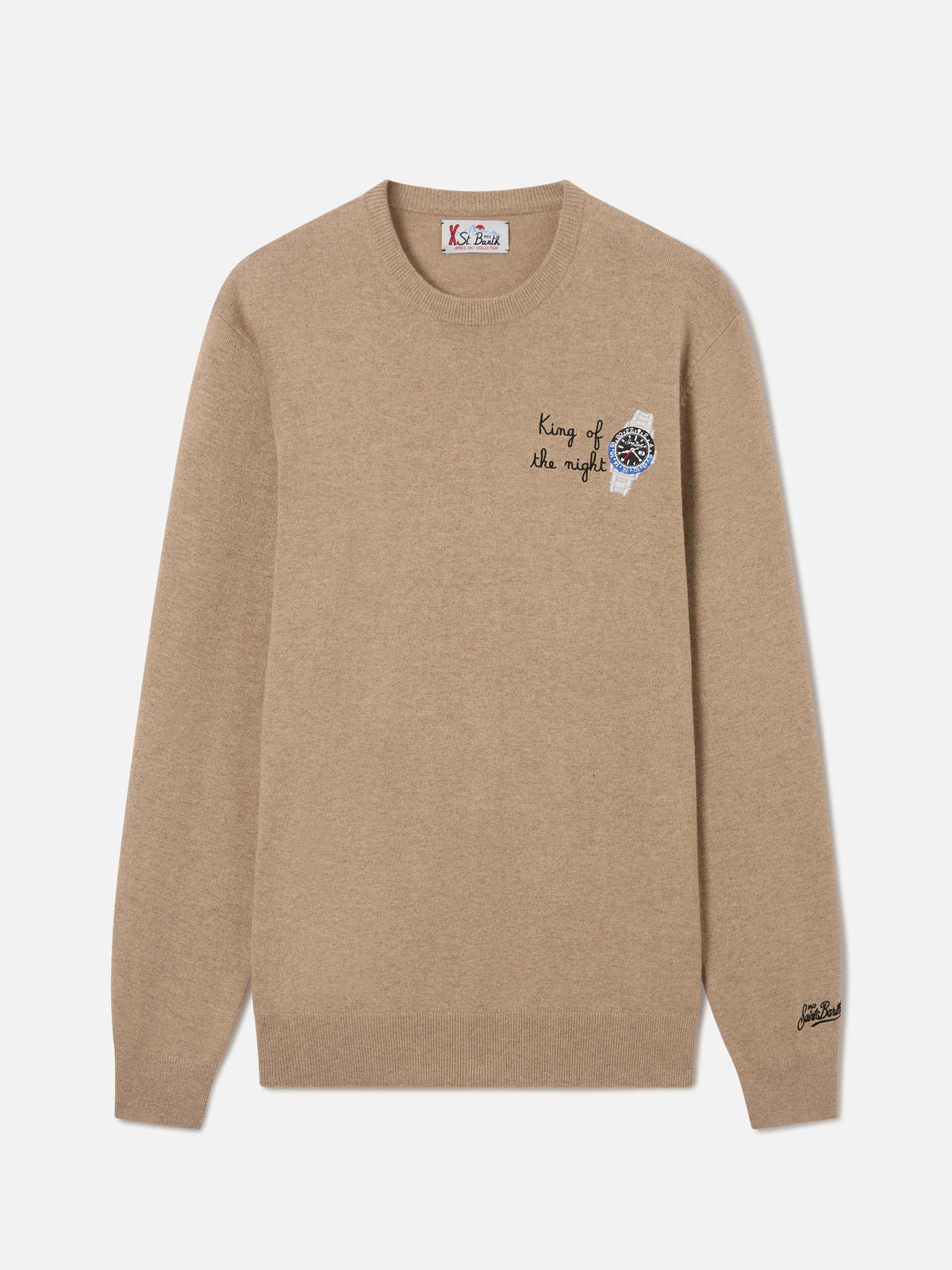 Maglia girocollo Heron Light beige in misto lana e cashmere con ricamo King Of The Night