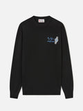 Maglia girocollo Heron Light nera in misto lana e cashmere con ricamo My Life Is Complicated