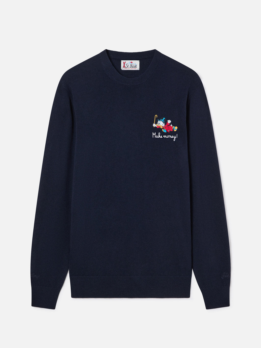 Maglia girocollo Heron Light blu navy in misto lana e cashmere con ricamo Zio Paperone | Special edition