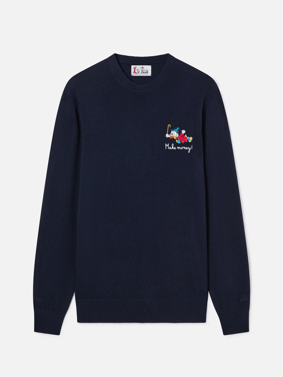 Maglia girocollo Heron Light blu navy in misto lana e cashmere con ricamo Zio Paperone | Special edition